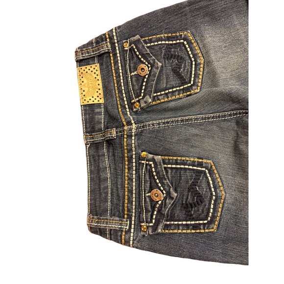 YMI Girls  Distressed Bootcut Jeans With Embroidered Pockets & Rhinestone Accent - Picture 3 of 7